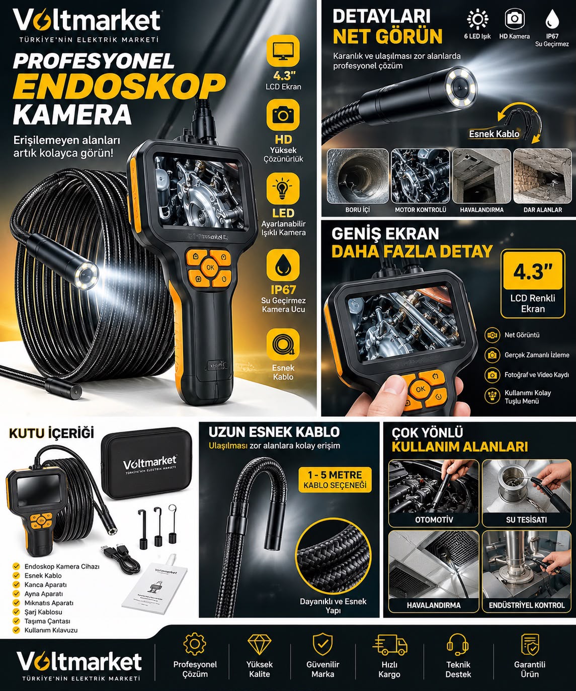 10 Metre Ekranlı Endoskop Kamera