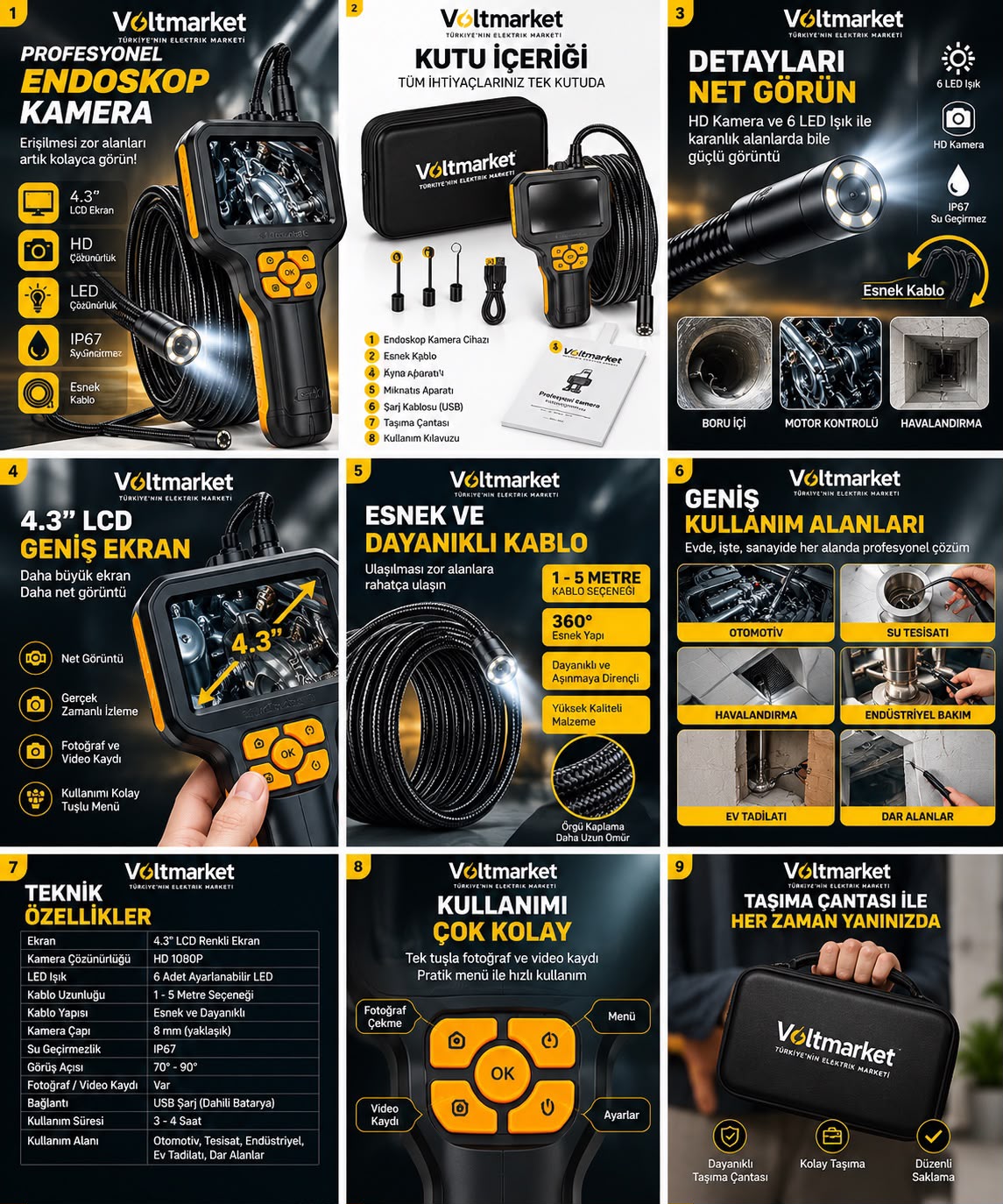 10 Metre Ekranlı Endoskop Kamera