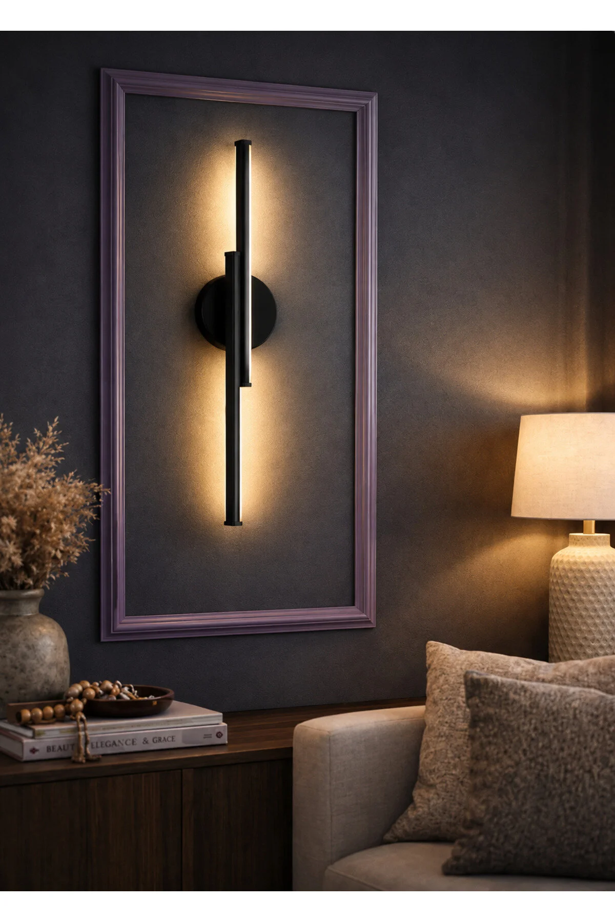 Pilli LED Aplik 60 CM – Duvar Lambası – Siyah Modern Aydınlatma