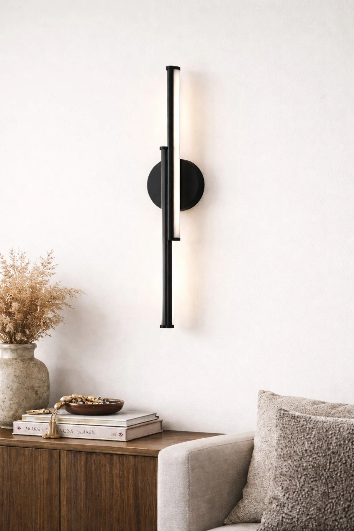 Pilli LED Aplik 60 CM – Duvar Lambası – Siyah Modern Aydınlatma